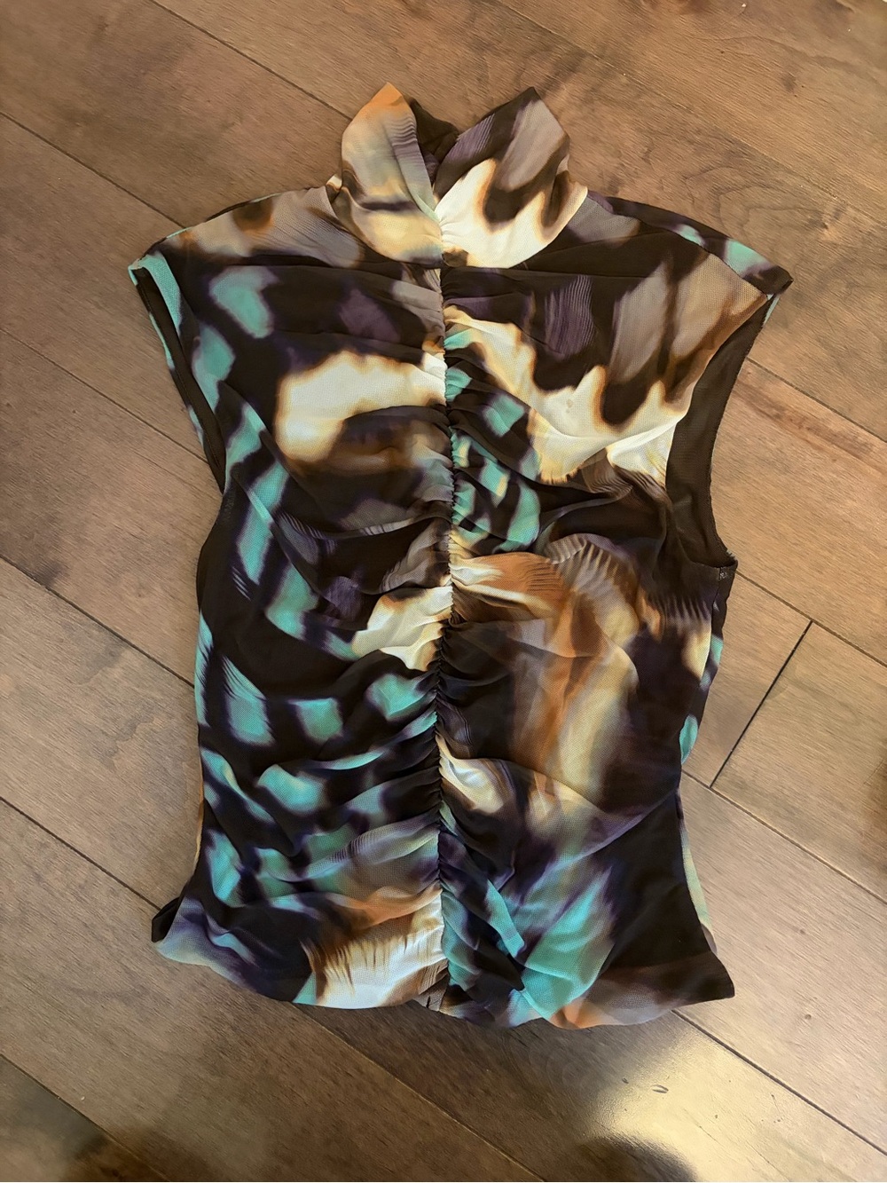 AFRM Ruched Cap-Sleeve Top in Teal, Brown, Cream, Black